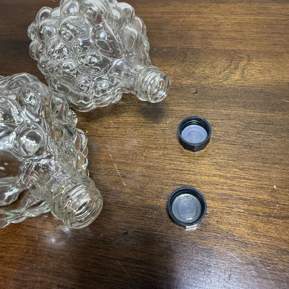 2 Vintage Clear Glass Grapes Cluster Shaped Wine Bottle Decanter Stamped Turkey - Picture 6 of 9